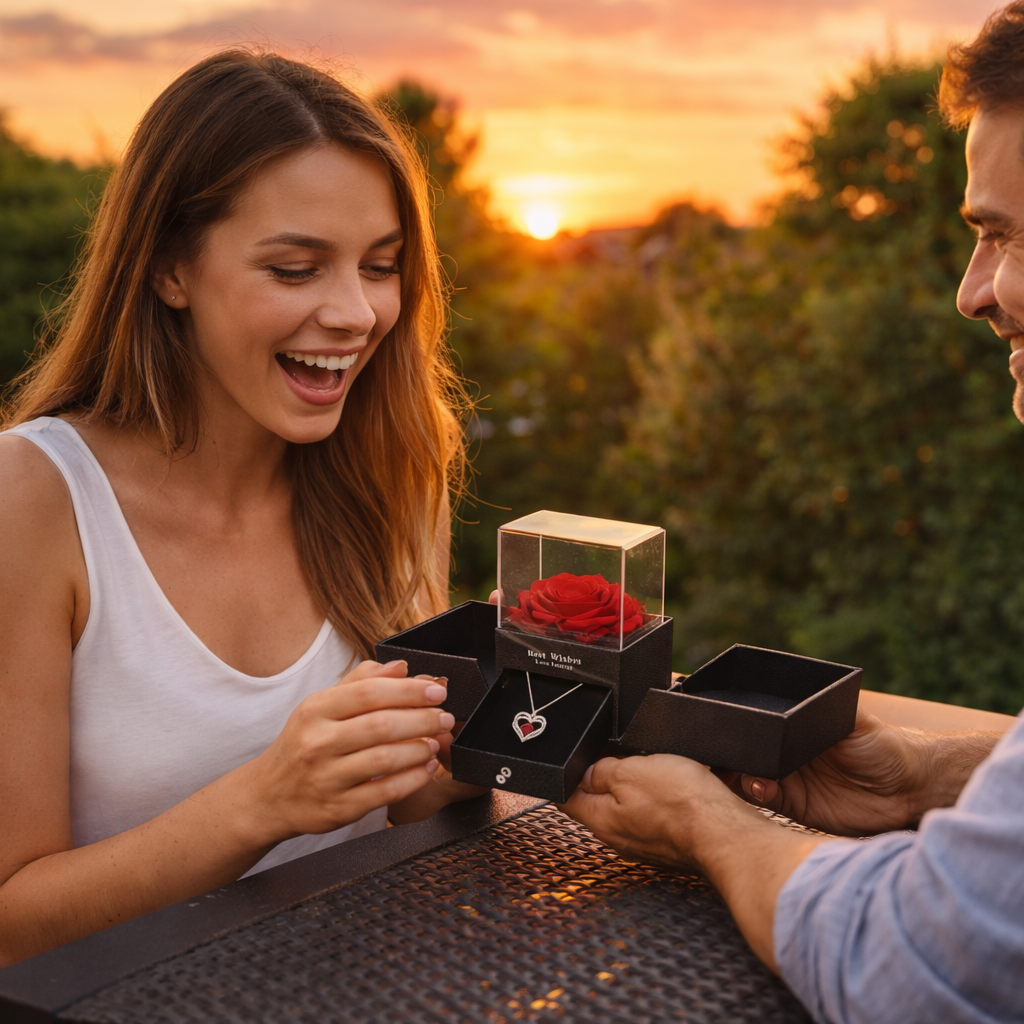 Dla Niej – Naszyjnik Serce z Wieczną Różą, Prezent który Mówi „Kocham”